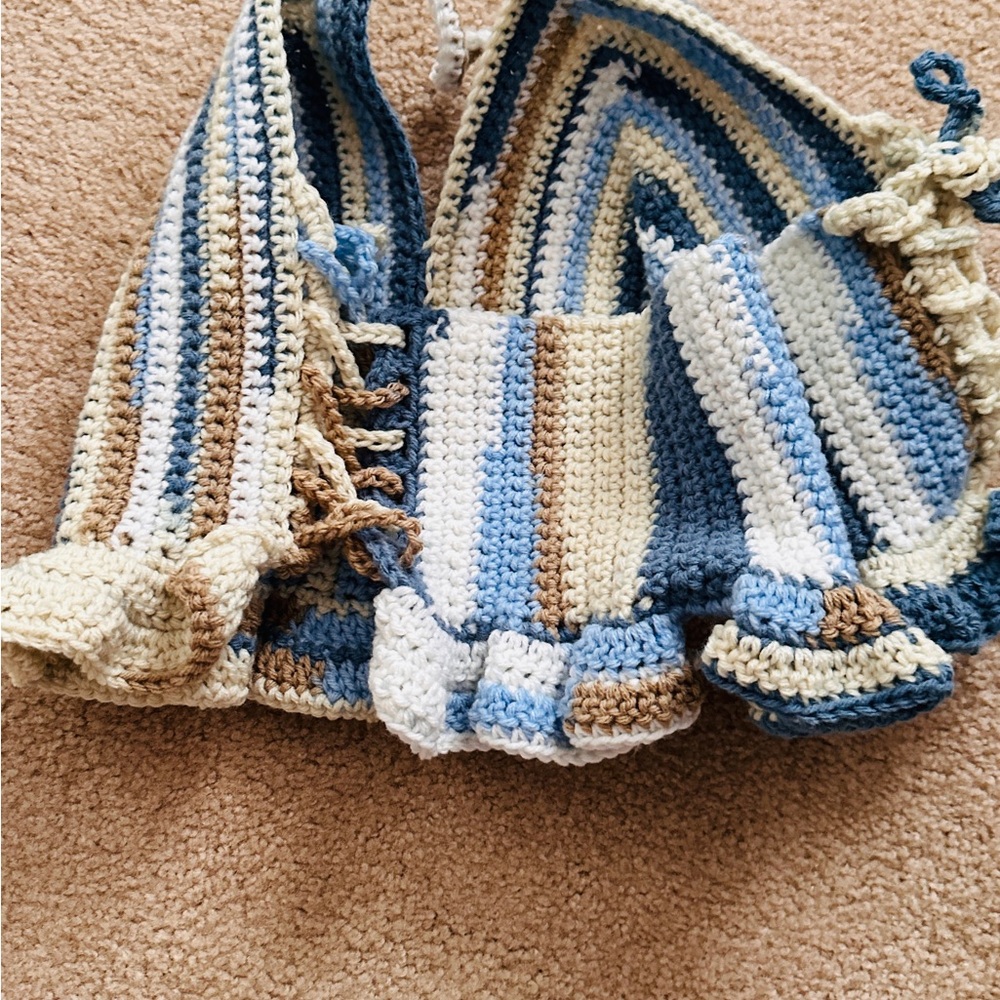 SALE $15 Striped Crochet Crop Halter Top - Picture 6 of 6